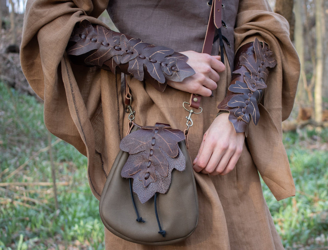 buy fantasy leather backpack Elven Leaf Leather Cross Body Bag – Folk Of The Wood