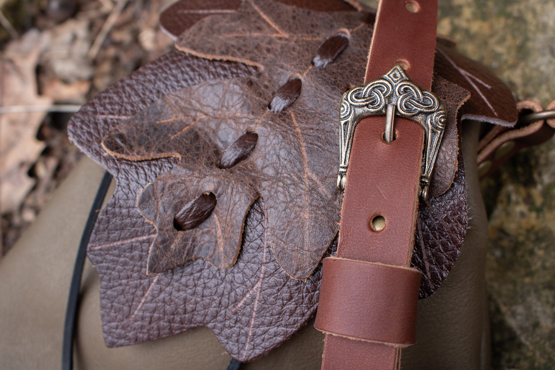 Leaf Fold-over Purse, Spice Brown Leaf Leather